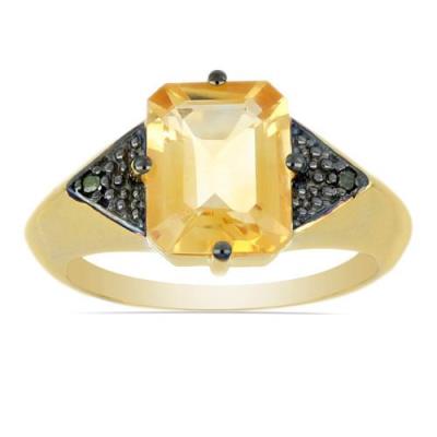 BUY 14K GOLD REAL CITRINE GEMSTONE CLASSIC RING WITH WHITE DIAMOND